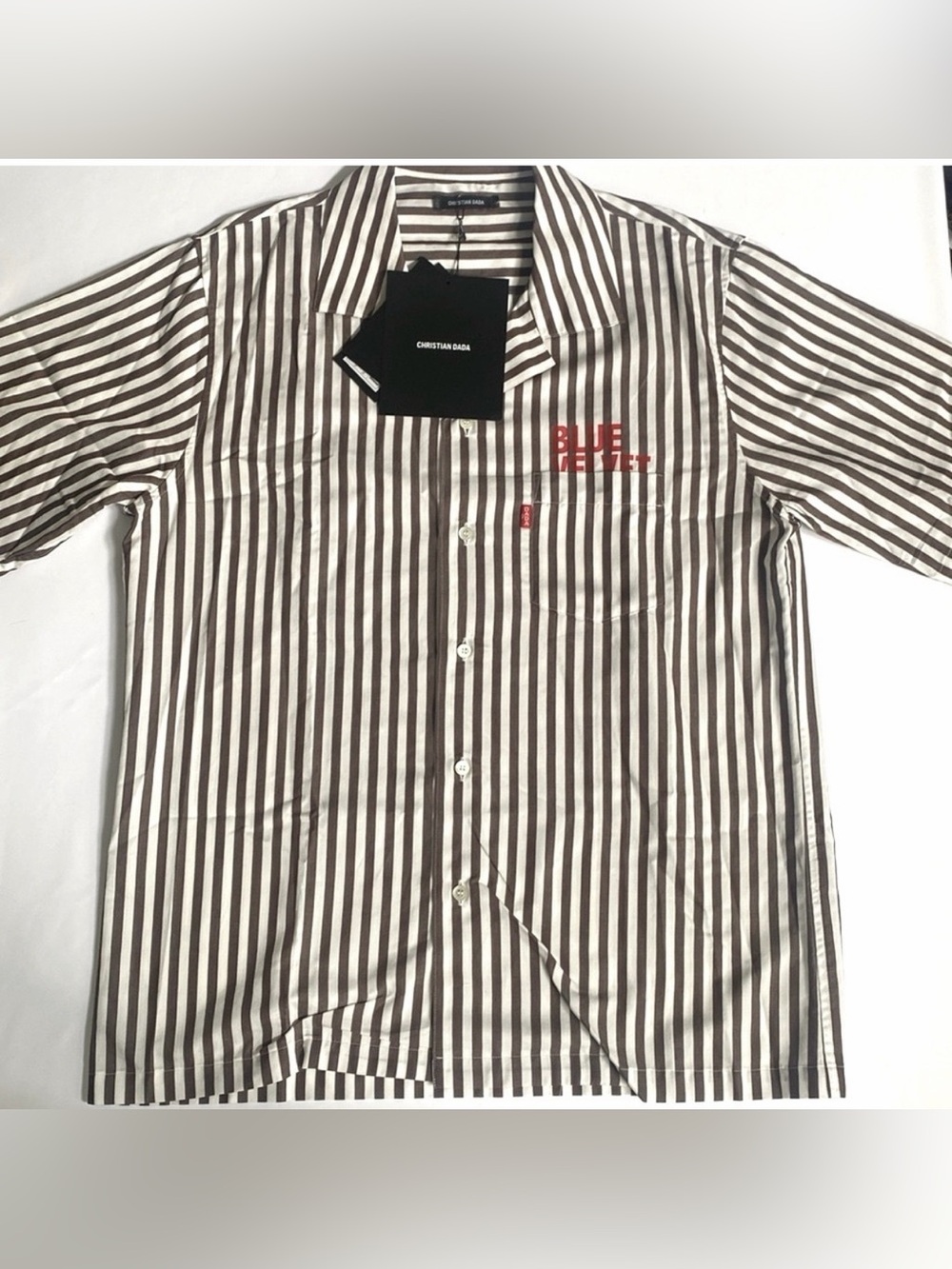 Christian Dada Shirt Blue Velvet Collab Striped Short Sleeve Button Down Shirt M